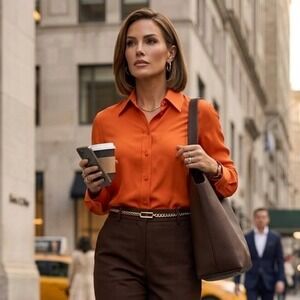 Lafayette 148 New York Womens Small Button Front Blouse Long Sleeve Luxury